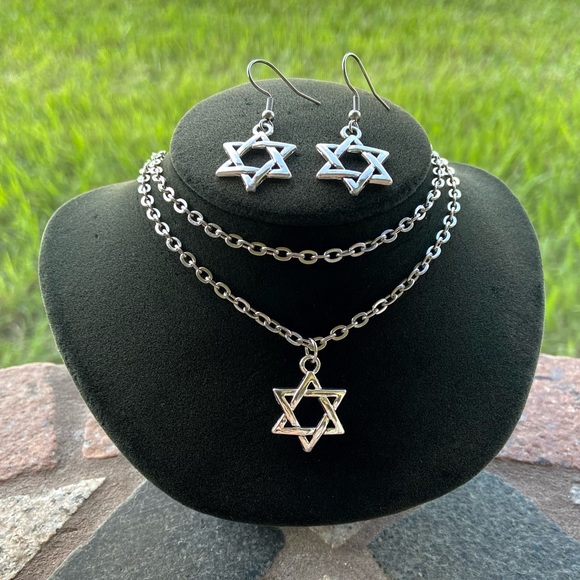 Star of David set wrap around necklace + earrings - Picture 4 of 8